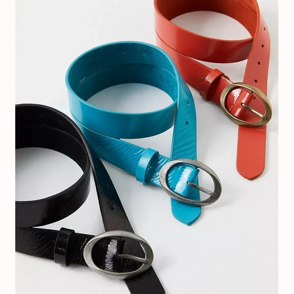 New Free People Kit Patent Leather Belt Cherry Blossom Pink Sz S/M